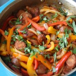 chicken sausage and peppers in pan