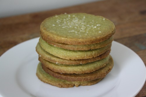 Matcha Shortbread cookies in a stack