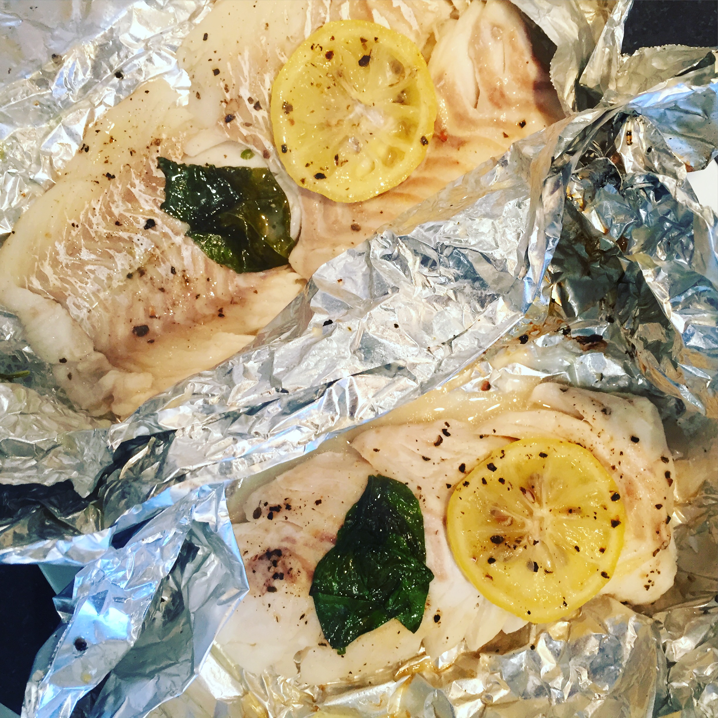 foil packet lemon and herb cod with basil