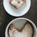 Raspberry Yogurt Cake slice and full cake in bowl